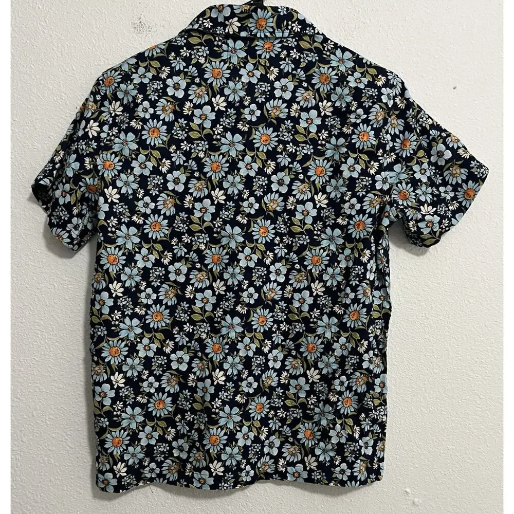 Old Navy Boys L (10-12) Black Floral Collared Short Sleeve Button-Up